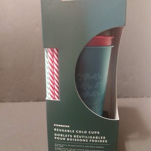 Starbucks New Reusable Cold Cups Lids & Straws 24oz 5 Pack